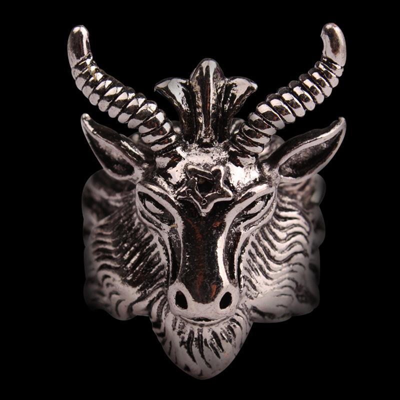 Retro Sigil of Baphomet Large Ring For Men Punk Gothic Rock Hiphop Open Ring Handmade Designer Zircon Biker Accessories Gift