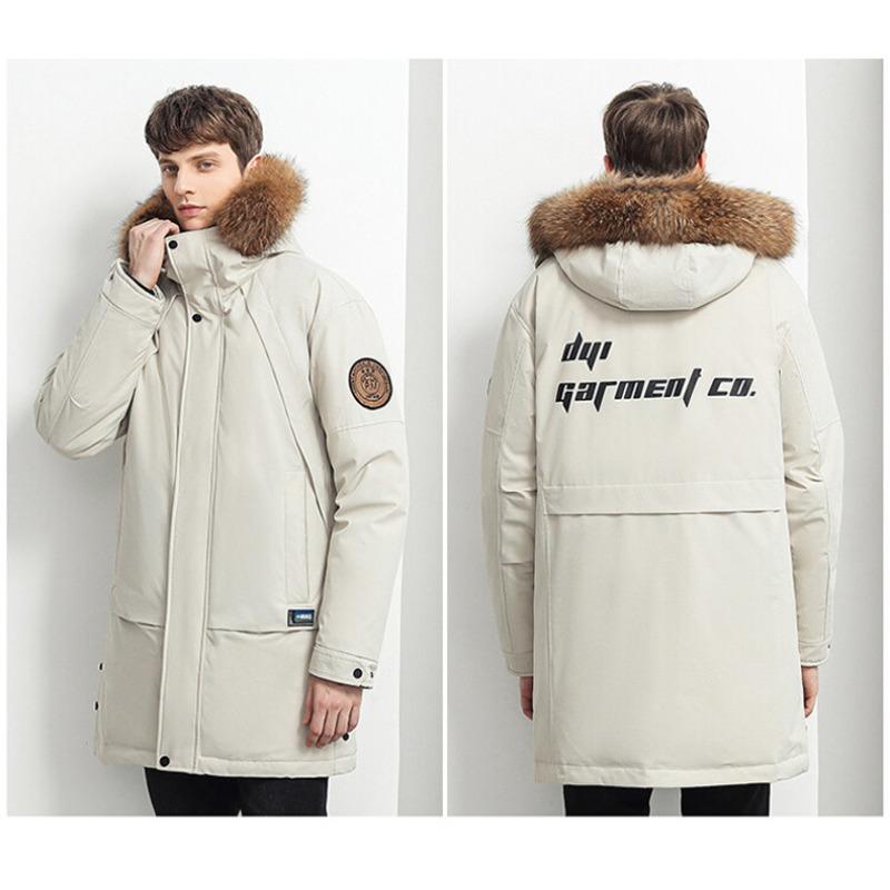 Winter new medium and long fashion men's clothing loose down jacket thickened fur collar jacket