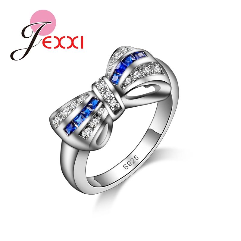 

New Arrivals Unique Design Bow Blue CZ 925 Sterling Silver Women Engagement Wedding Finger Rings 9