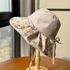 Summer Travel Big Brimmed Fisherman Hat, Women's Printed Bow Sun Hat Face Covering Beach Hat Sun Hat UV Protection
