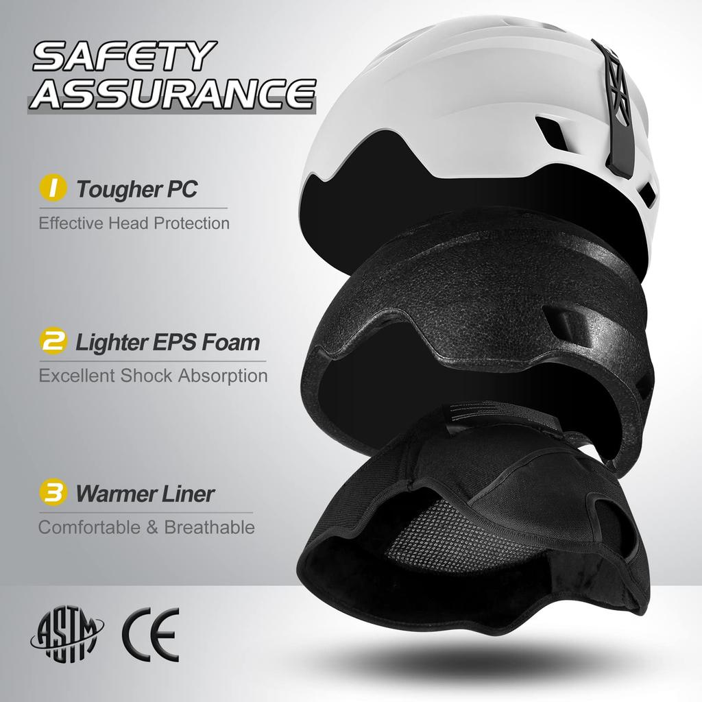 Odoland Skihelm-Set mit Snowboard-Drehverschluss, Größe, Brille, Doppelkugelförmig, Stoßfest, UV-Schutz und Größe L Brille, Helm, Verstellung, Kompatibel, Linse,