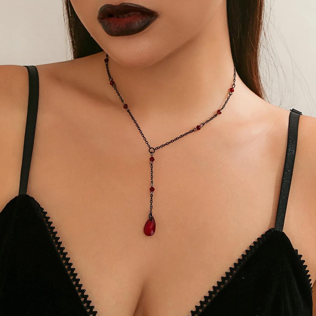 Blood Drops Stainless Steel Necklaces Neck Jewelry Simulation Necklace Women Aesthetic Metal Woman Trend 2024 Tassel Women's the