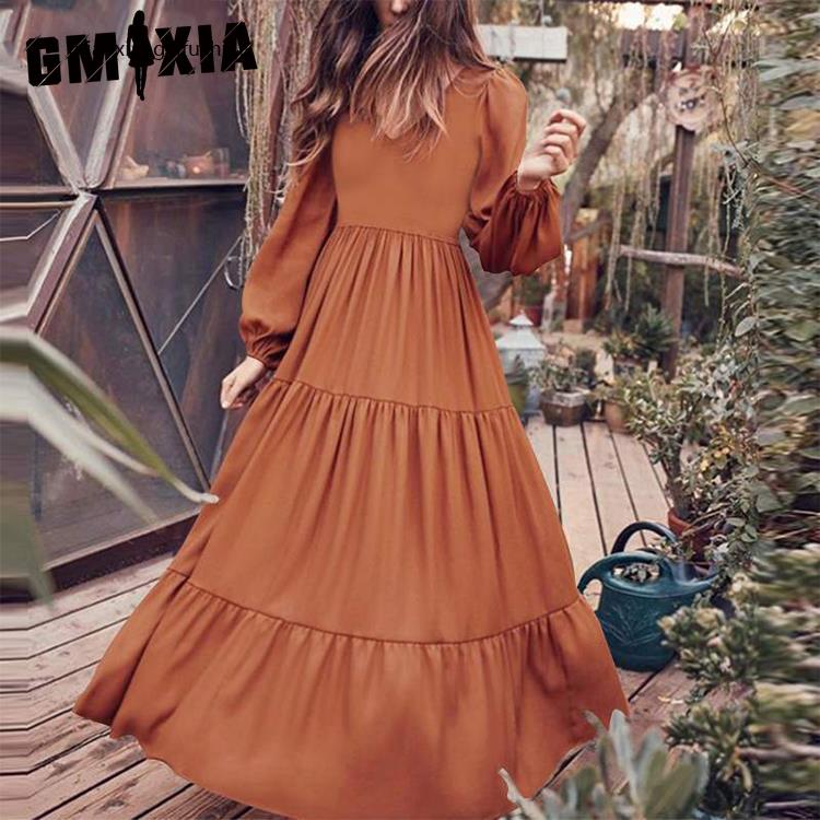 

GMXIA Женские модные летние весенние однотонные повседневные платья с длинным рукавом и v-образным вырезом с принтом M зелёный