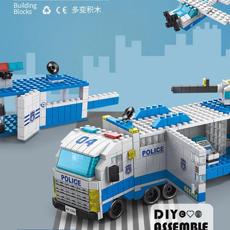 6In1 Police Sports Car Fire Engineering Engine Mini Loader Truck Plane Classic City Model Building Blocks Sets Bricks Toys Gifts