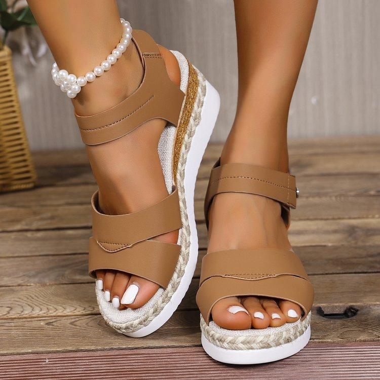 

Women Wedge Heel Sandals Summer New Fashion Lightweight Non Slip Beach Shoes Ladies Buckle Strap Platform Sandalias Plus Size43 43 коричневий