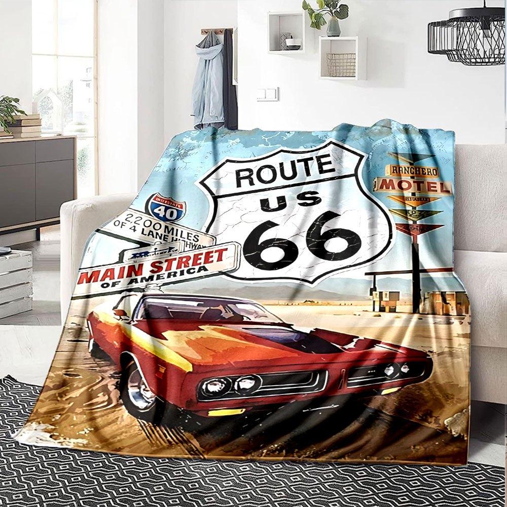 1 stuks Route 66 4 Deken Zacht Warm Plaid voor Huis, Kantoor, Reizen Alle Seizoenen Gezellige Beddengoed Cadeau, Gezellig Kantoor Accessoire