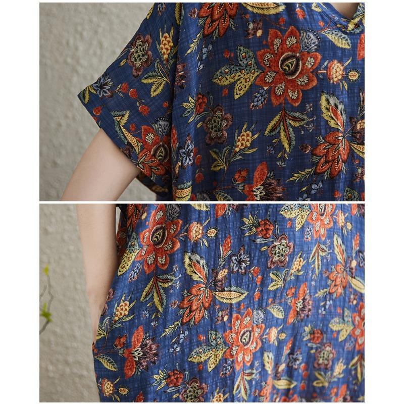 Dimanaf New 2025 Women Plus Size Floral Summer Dress Basic Casual Short Sleeve Dress Loose Vintage Beach Dress