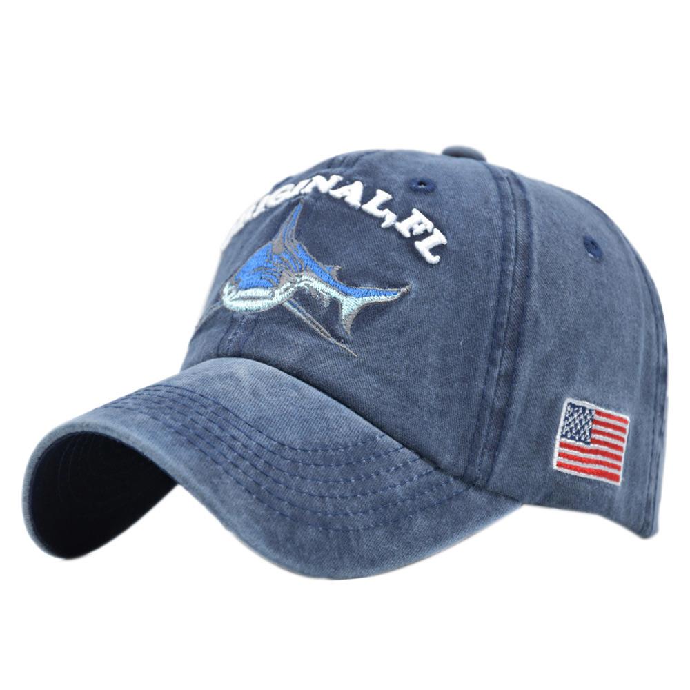Embroidered baseball cap shark embroidered baseball cap sun visor peaked cap soft top distressed hat Adjustable