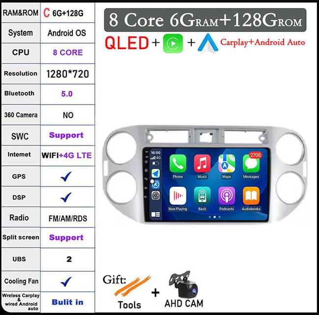 QLED Touch Screen Android 14 For Volkswagen VW Tiguan 1 NF 2006 2008 -2016 Car Radio Multimedia Video Player DSP IPS 5G WIFI