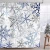 Christmas Snowflake Shower Curtain, Blue Xmas Winter Snow Bathroom Decor, Silver Grey Snowflake Christmas Holiday Simple Shower