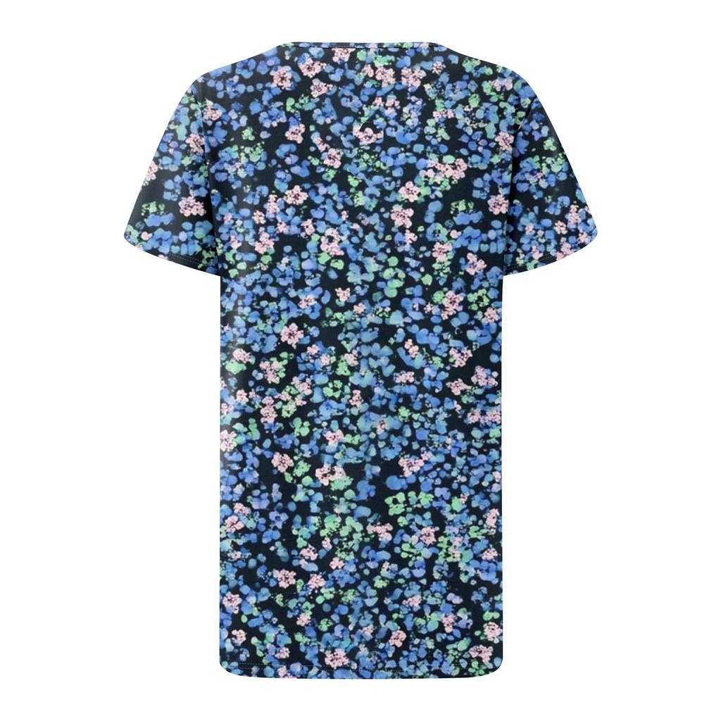 Women's Casual V-Neck Short Sleeve Chest Ruffle Printed Top