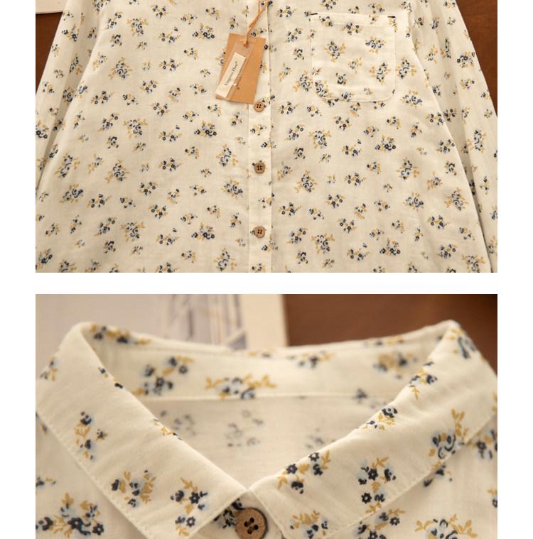 Spring Yuanbao Collar Floral Print Double Layer Gauze Cotton Shirt - Women's Loose Cotton Linen Style