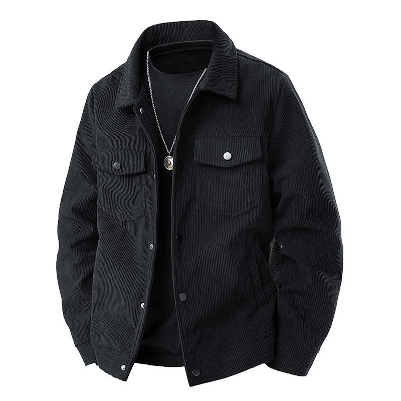 Men's Spring/Autumn Retro Casual Loose Corduroy Jacket Youth Plus Size Solid Color Handsome Workwear Lapel Jacket