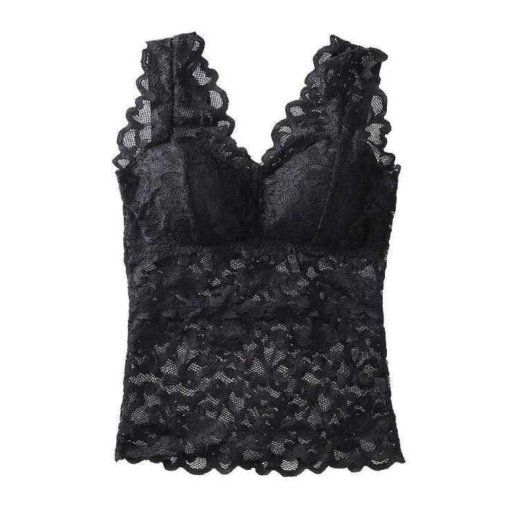Canotta da Donna con Schiena in Pizzo Spalline Larghe Scollature Vest Top Avvolgenti sul Petto