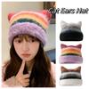 Rainbow Cat Ears Pullover Hat Colored Women Beanie Hat Retro Woolen Knitted Hat  Girls