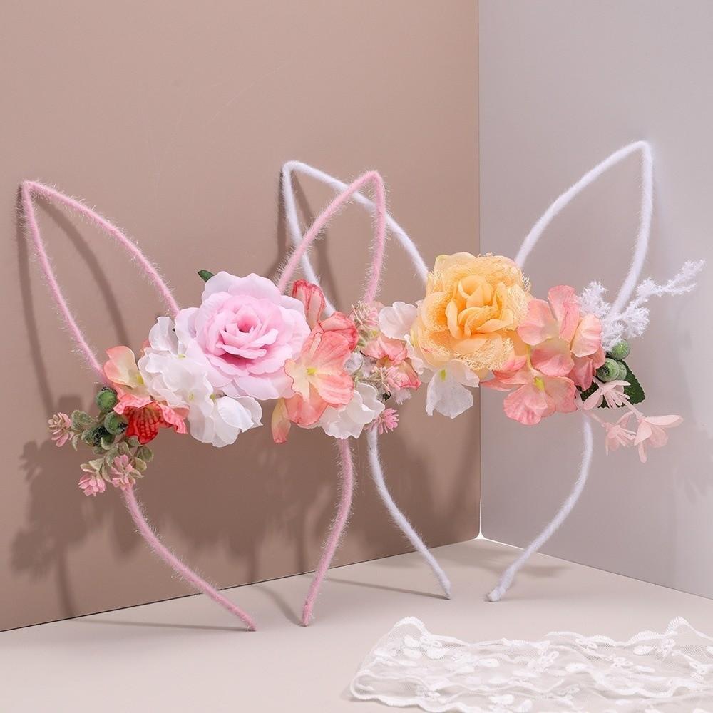 Colorful Easter Garland Artificial Flower Bunny Ears Hair Hoop Costume Party Accessories