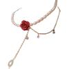 New, Vintage Red Rose Imitation Pearl Necklace Tassel Chain, Women's Necklace with Diamonds Women's