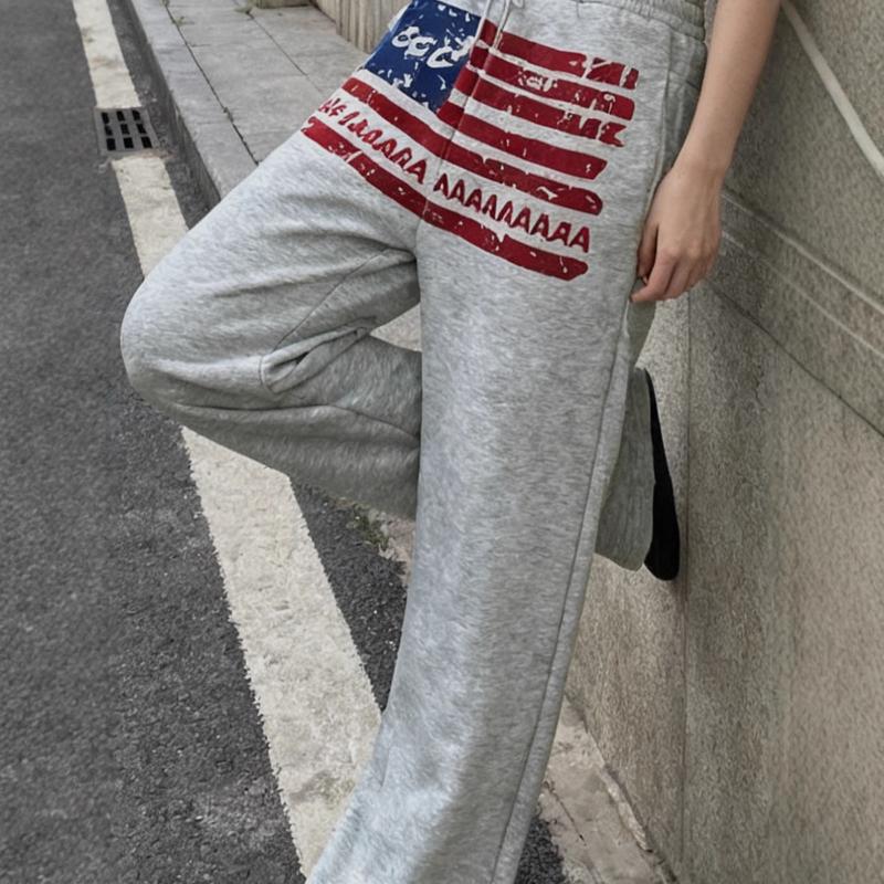 Evropská a americká podzimní a zimní pouliční móda, potištěné volné provedení, dlouhé dámské ležérní kalhoty