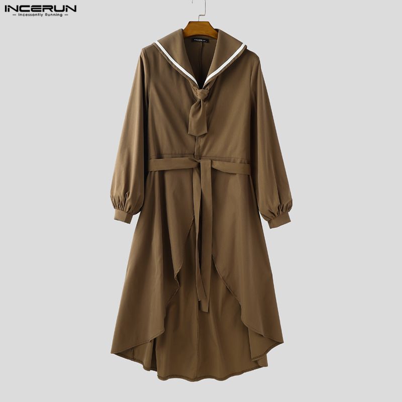 INCERUN Oversized Autumn Men Sailor Collar Long Sleeve Windbreaker Long Pants Casual Two Pieces Sets Outfits