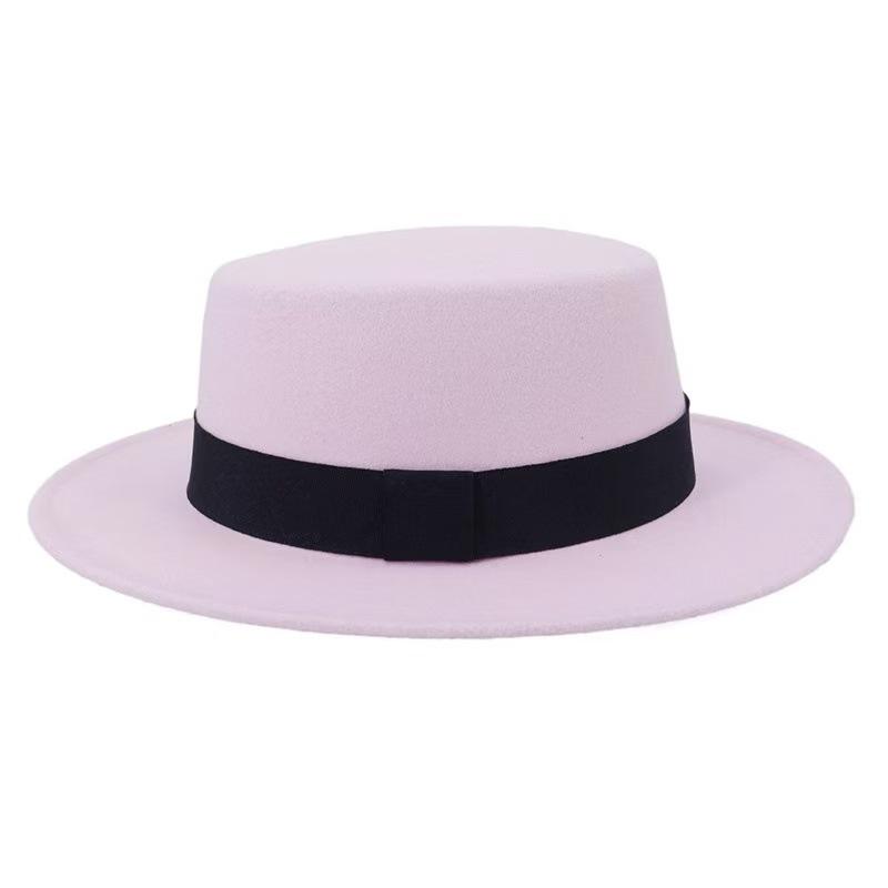 Autumn Winter Korean Version Flat-Top British Style Solid Color Top Hat Gentleman'S Jazz Hat Wide-Brimmed Flat-Brimmed Woolen Hats For Men And Women