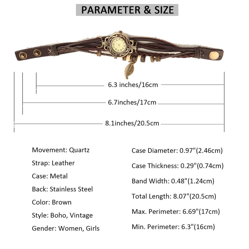 JewelryWe Wristwatch Bracelet Leather Watch Antique Style Braided