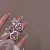 Exquisite Pink Heart Shape Bowknot Stud Earrings For Women Shining CZ Zircon Love Earring Girl Wedding Party Temperament JewelryGood product