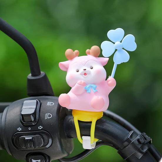Cartoon Windmill Car Decoration with Soft Doll Cute Rotary Ornament for Dashboard Handlebar & Vent Solar/Manual Spin Fun Summer Gift for Car Bike