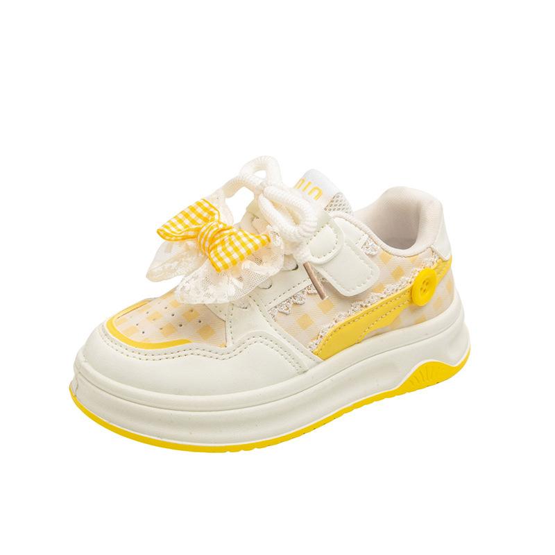 Girls Plaid Sneakers 2025 Spring and Autumn New Children's Bow Fashion Board Shoes Medium and Large Children's Girls Casual Shoes