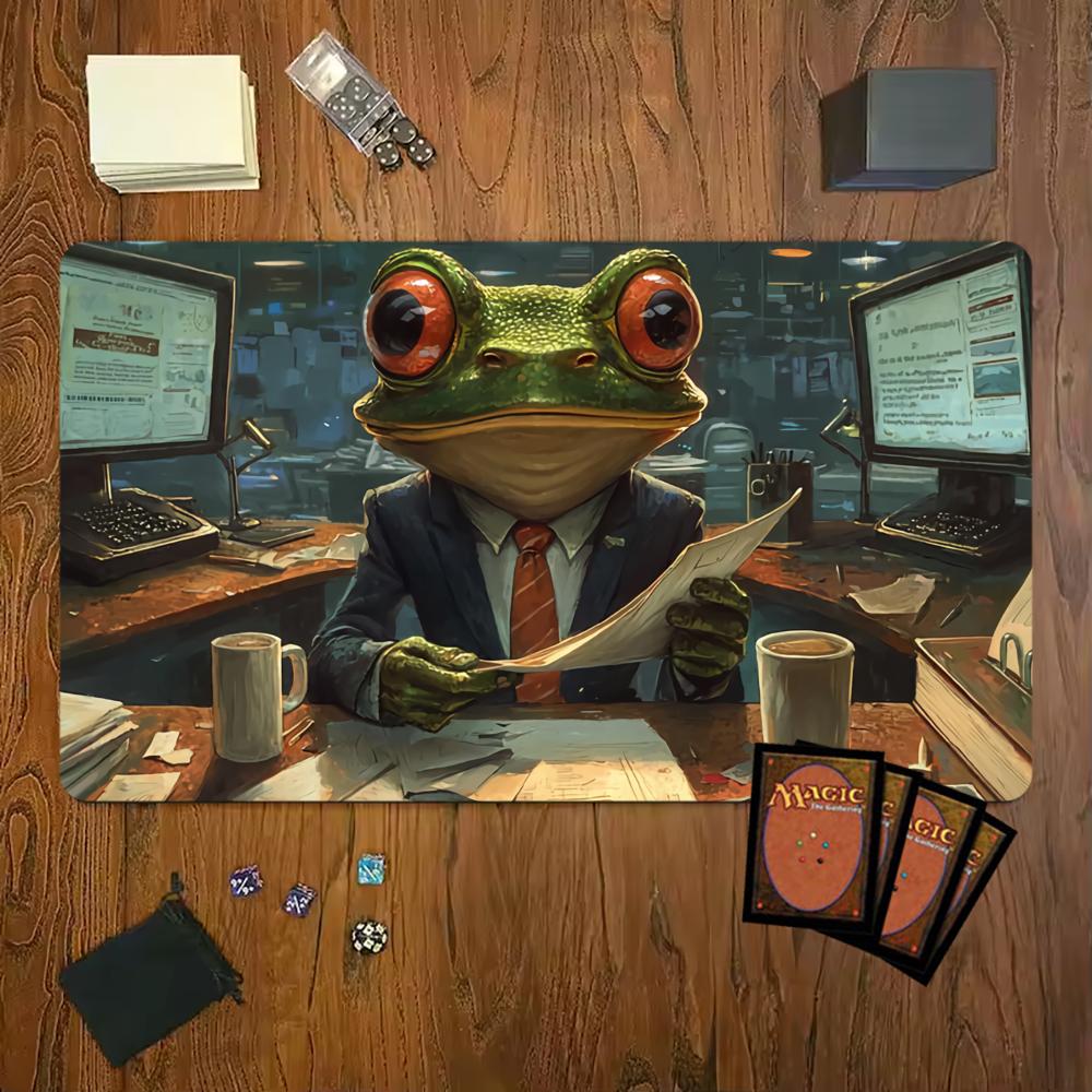 Business Frog Office Art Gaming Mouse Pad Playmat 24x14 Mtg Tcg Office Desk Mat For Work Game Pc Laptop Rug Carpet Mousepad