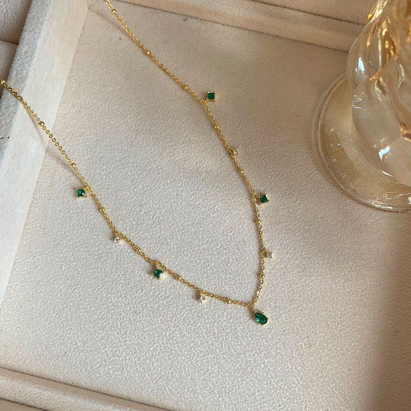 New 925 Sterling Silver Green Water Drop Shape Necklace Charm Personality Woman Pendant Choker Birthday Gift Exquisite Jewelry