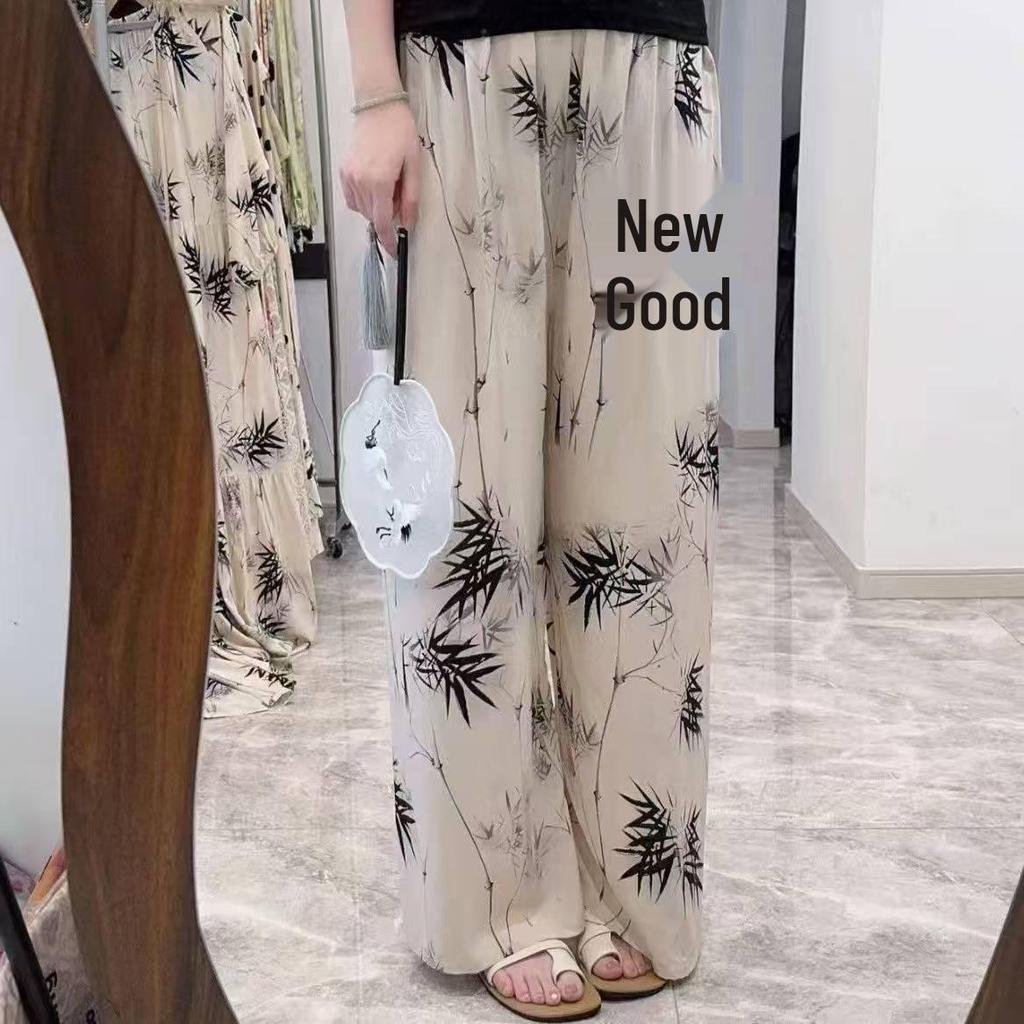 Three Sizes Women's Cotton Silk Wide-Leg Rayon Pants - Spring/Summer Breathable, Plus Size Casual Home Sleepwear