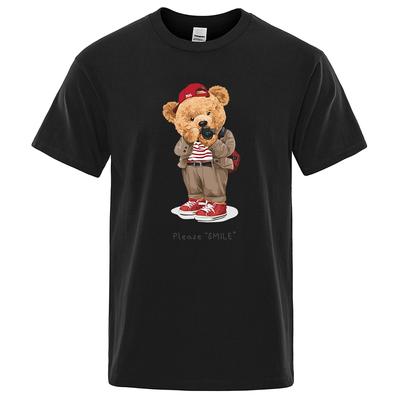 Ted Bear Taking Your Photo Print T-Shirt For Men Loose Oversize Clothing Crewneck Breathable Cotton Short Sleeve