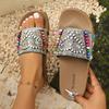 Fashion Ethnic Style Colorful Beaded Flat Slippers for Women 2025 Summer Beach Vacation Sandals Woman Plus Size Non Slip Outdoor Slides