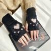 Korean Version of Cute Cat Paw Print Half Finger Plush Gloves Autumn and Winter Student Writing Warm Thickened Wrist Protecting Fingerless Gloves