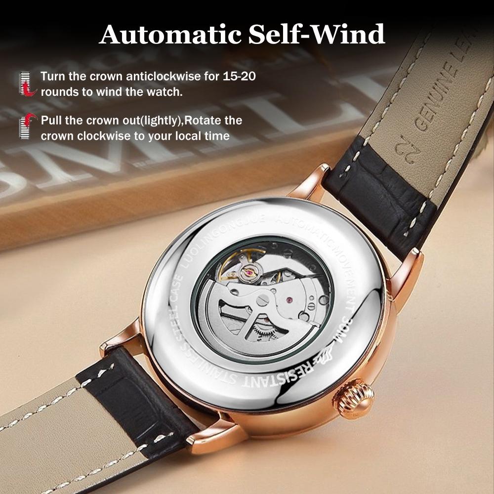 Montre Mécanique Automatique de Luxe pour Homme d'Affaires, avec un Design Squelette, Cadran Sculpté Rétro Élégant comme Cadeau Montres-Bracelets