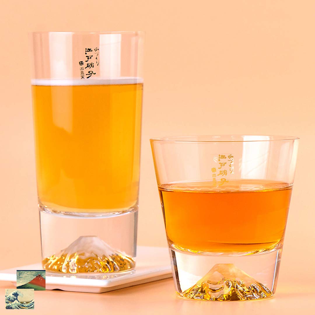 Fuji Fuji Rocks Glass Fuji Tumbler Glass Pair Set Set of 2 Edo Glass Fuji Whiskey Glass Beer Glass Beer Glass Views of Fuji Postcard Included [Mt.
