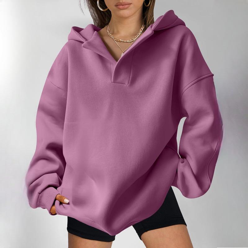 Women'S V Neck Oversized Hoodie with Pocket Classic Fleece Lined Sweatshirt Women Plain Sweatshirt