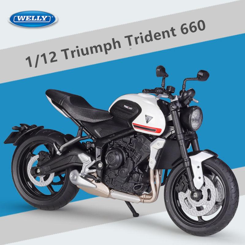 WELLY 1/12 2021 Triumph Trident 660 Alloy Racing Motorcycle Model Diecast Metal Street Motorcycle Model Simulation Kids Toy Gift