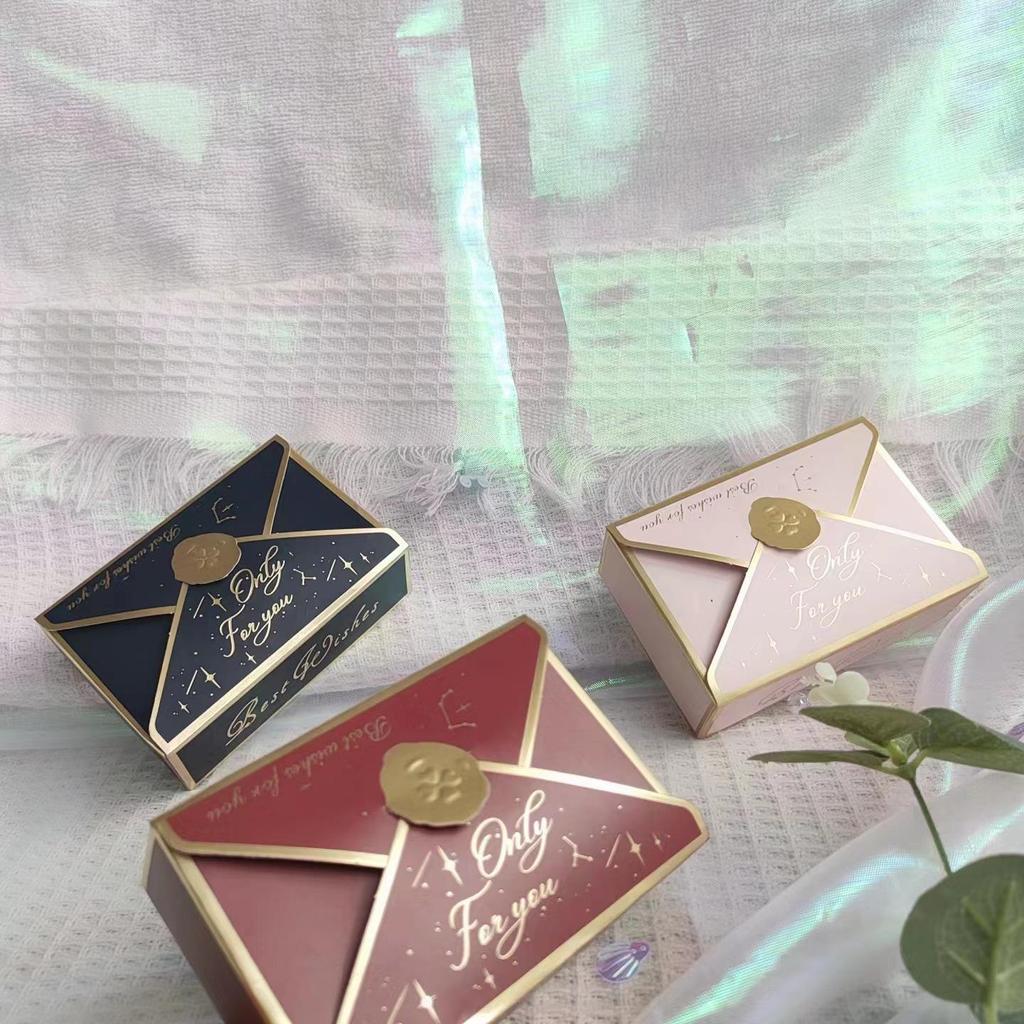 European Style Wedding Candy Box with Sealing Wax Stamp and Gold Foil, Multi-color Small Gift Packaging Box