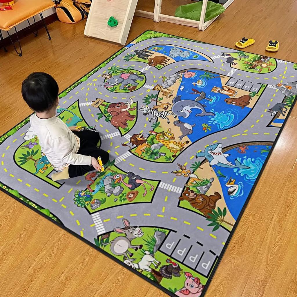 Tappetino Puzzle Pista Cartone Animato Tappeto Grande Area Soggiorno Tappeto Sala Giochi Tappeto Facile Da Mantenere Decorazione Casa Retrò