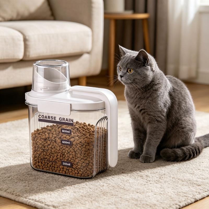 Little Household Canister With See Through Body And Slip Resistant Bottom Ideal For Storing Dry Pet Meals
