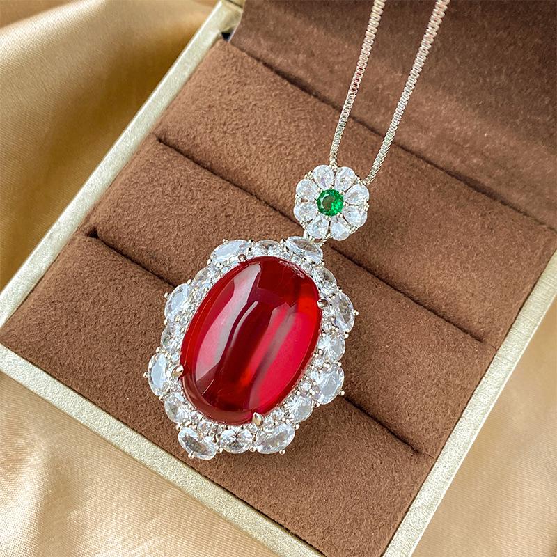 Jewelry Copper Bottom Gold-Plated Ice Seed Fluorescent Denier-Shaped Red Corundum Luxury Set Stone 18 * 25-13 * 18