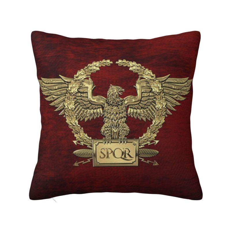 Custom Nordic Gold Roman Imperial Eagle Cushion Cover For Sofa Soft Spqr Medallion Edition Over Black Leather Pillow Case