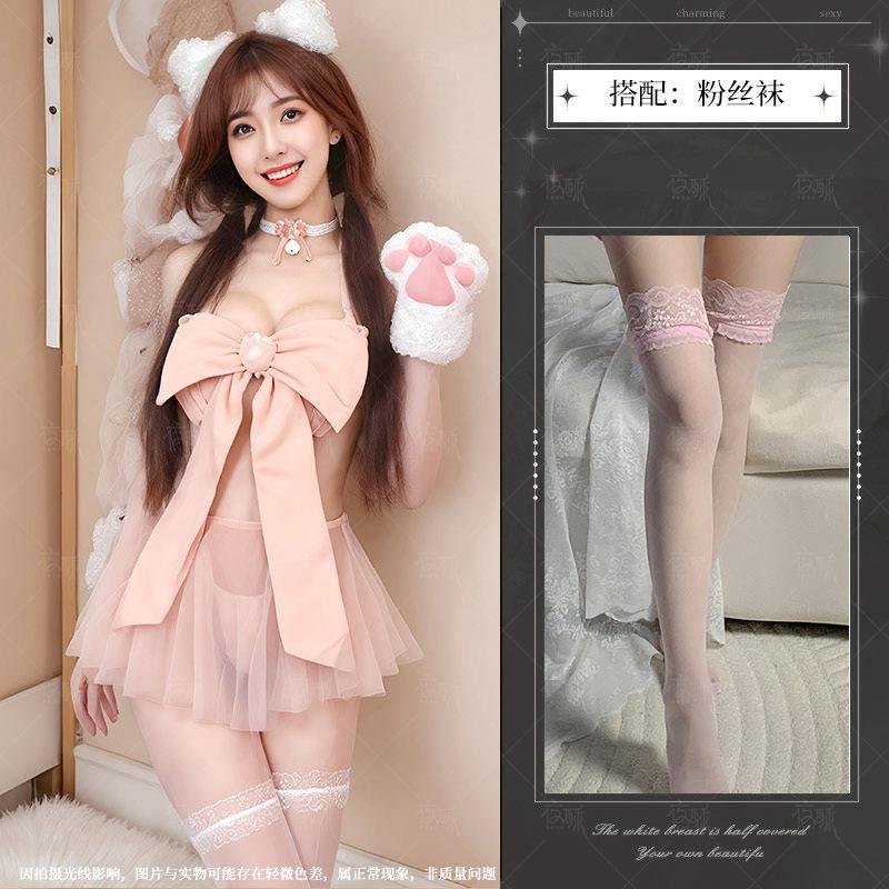 Sexy underwear, sexy nightgown, temptation bow lace-up chest wrap set, cute fairy fluttering girl