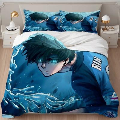 Blue Lock Bedding Set Rin Itoshi Rose Print Cozy Duvet Cover Set King Queen Twin Single Size Birthday Gift for Fan Bedroom Decor