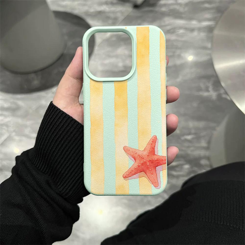 

Minimalist Stripe Starfish Phone Case For iPhone 17 16 11 13 Pro Max 12 14 15 ProMax XS X XR Plus 17 Air INS Shockproof Cover iPhone XR