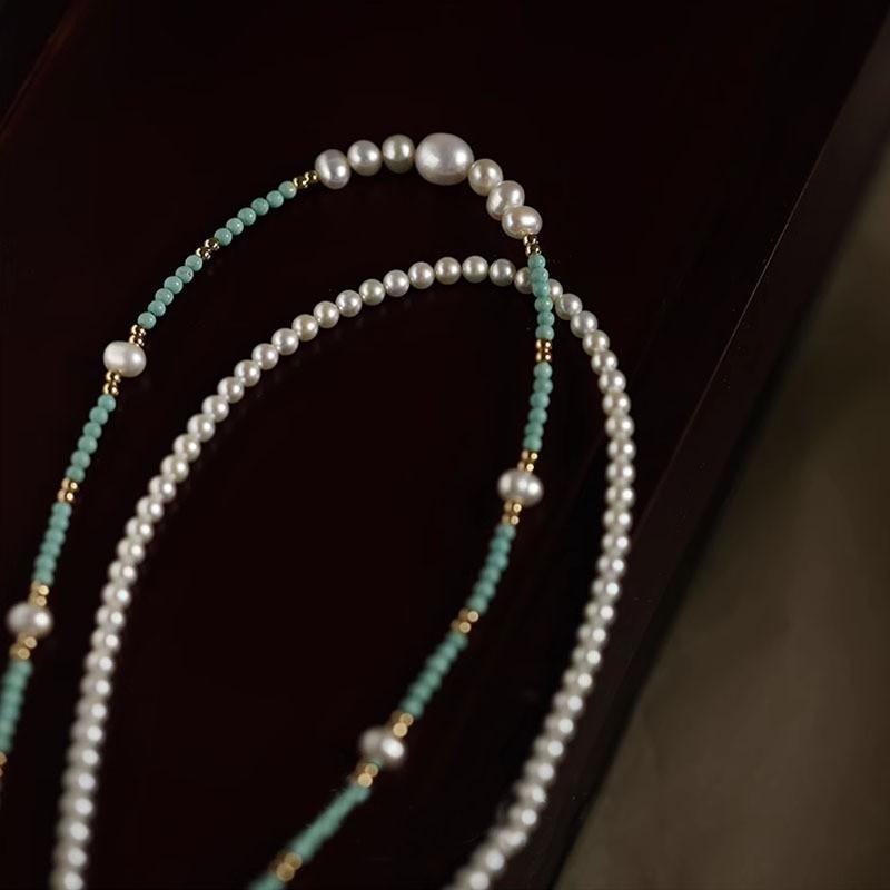 Natürliche Süßwasserperle Türkis Perlen Anhänger Halskette Damen Zarte Kette Boho Chic Schmuck