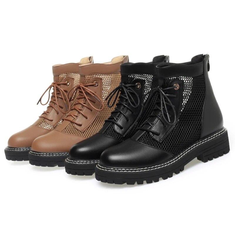 Women's Summer Boots Lace-up Women's Shoes British Style Plus Size Women's Cool Boots