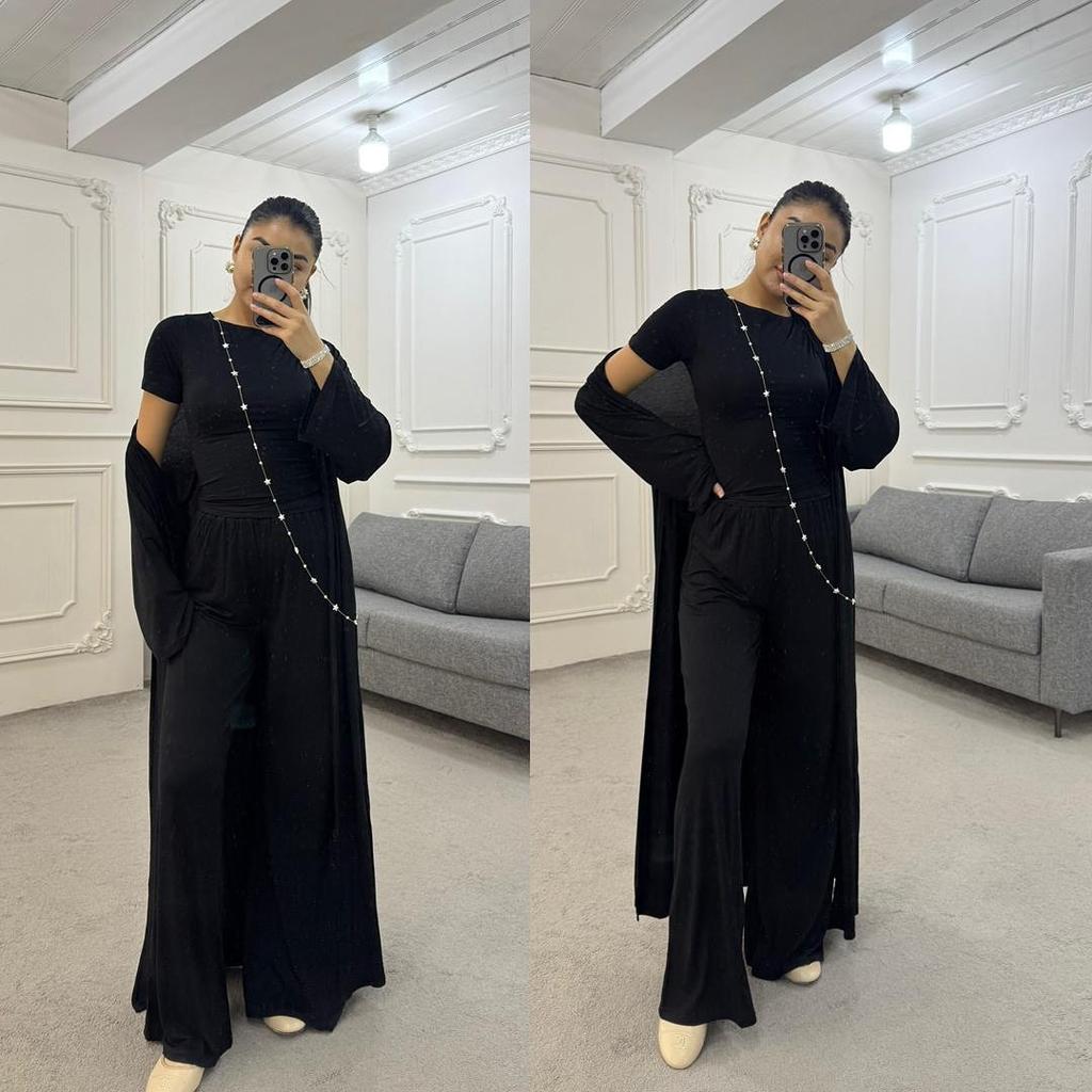 Autumn and Summer Season Comfortable and Versatile Commuting Daily Wide-leg Pants Waist and Thin Tight Top Jacket Three-piece Set