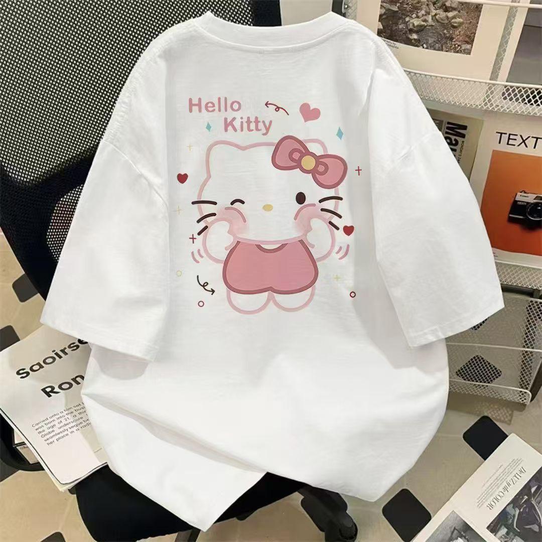 

Hello Kitty Short Sleeve Tee soft cotton casual crew neck cute cartoon print lightweight summer top for Women daily wear S